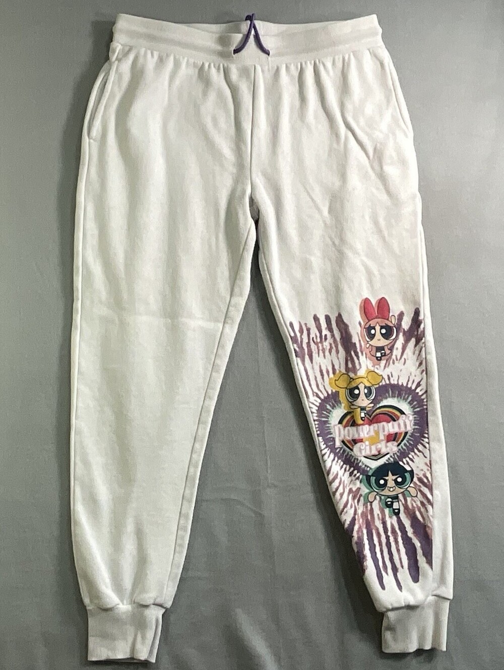 Powerpuff Girls White Fleece Jogger Sweatpants Women's Large Cartoon Network
